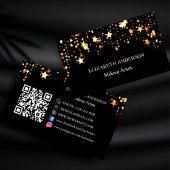 Carte De Visite Black gold stars Qr code médias sociaux