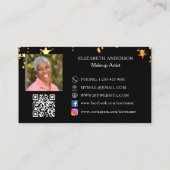 Carte De Visite Black gold stars Qr code social photo logo (Dos)