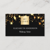 Carte De Visite Black gold stars Qr code social photo logo (Devant)
