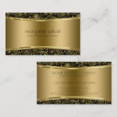 Carte De Visite Black & Gold Texture & Motif Paisley (Devant / Derrière)