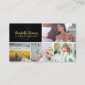 Carte De Visite Black gold wedding photographer collage (Devant)