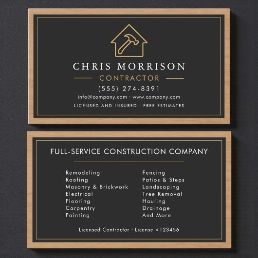 Carte De Visite Black & Gold Wood Building Construction 