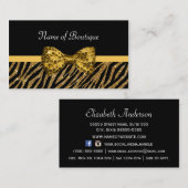 Carte De Visite Black Gold Zebra Bow Boutique (Devant / Derrière)