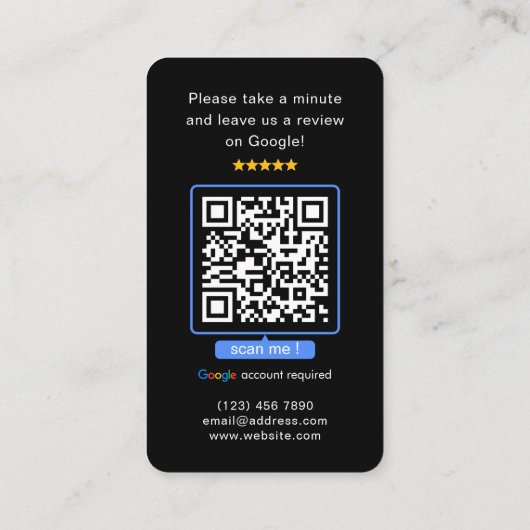 Carte De Visite Black Google Commentaires QR Code Business Review (Dos)