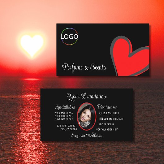 Carte De Visite Black Gorgeous Red Heart mignonne avec logo et pho