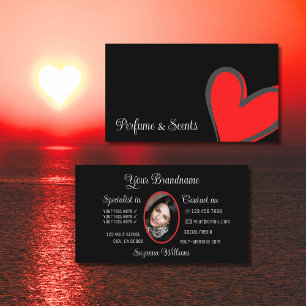 Carte De Visite Black Gorgeous Red Heart Modern avec photo mignonn
