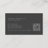 Carte De Visite Black Gray Minimal Monogram Qr Code Professional (Dos)