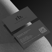 Carte De Visite Black Gray Minimal Monogram Qr Code Professional