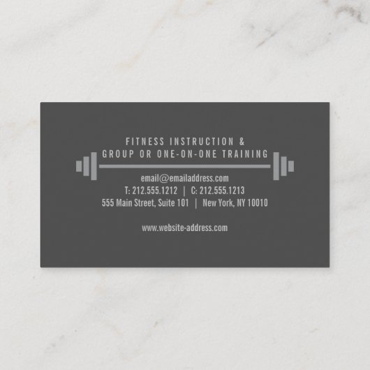 Carte De Visite Black & Gray Minimalist Personal Trainer Fitness (Dos)