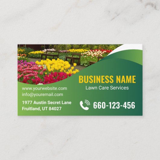 Carte De Visite Black Green Modern Lawn Care Landscaping QR Code (Devant)