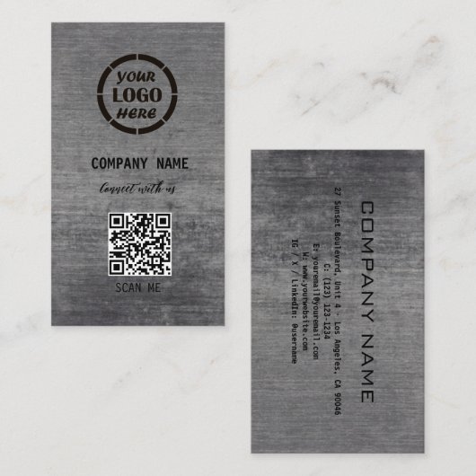 Carte De Visite Black Grey Design professionnel moderne QR Code (Devant / Derrière)