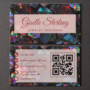 Carte De Visite Black Jewelry Designer Opal Gemstone QR Code