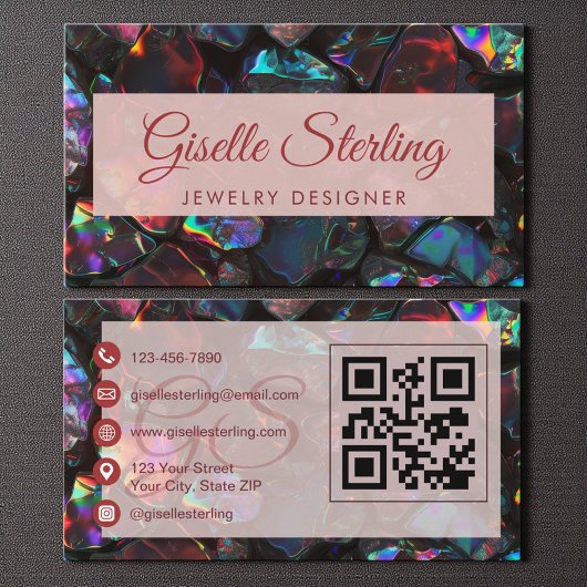 Carte De Visite Black Jewelry Designer Opal Gemstone QR Code