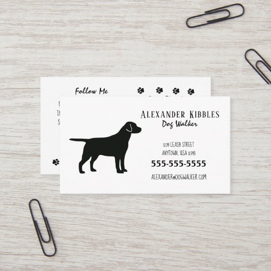 Carte De Visite Black Lab Dog Walker (Devant/Arrière en situation)