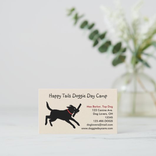 Carte De Visite Black Labrador Retriever avec bâton (Debout devant)