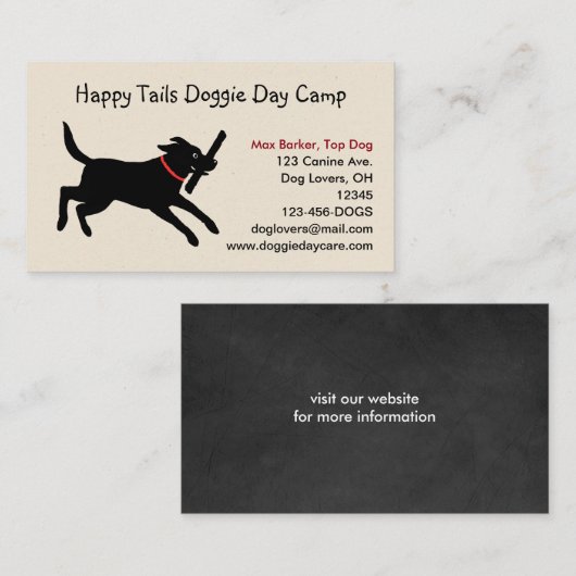 Carte De Visite Black Labrador Retriever avec bâton (Devant / Derrière)
