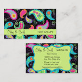Carte De Visite Black Lime Green Moderne Paisley Whimsy Motif (Devant / Derrière)