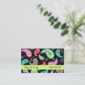Carte De Visite Black Lime Green Moderne Paisley Whimsy Motif (Debout devant)
