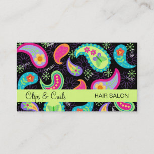 Carte De Visite Black Lime Green Moderne Paisley Whimsy Motif