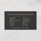 Carte De Visite Black Linen Building Construction (Dos)