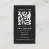 Carte De Visite Black Luxury Art Deco QR Code Minimal Design (Dos)