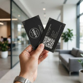 Carte De Visite Black Luxury Art Deco QR Code Minimal Design