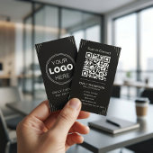 Carte De Visite Black Luxury Art Deco QR Code Minimal Design