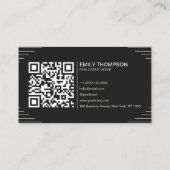 Carte De Visite Black Luxury Art Deco QR Code Minimal Design (Dos)