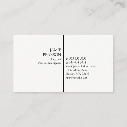 Carte De Visite Black Magnifying Glass Motif Détecteur privé (Dos)