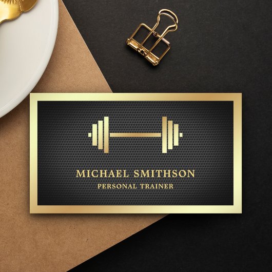 Carte De Visite Black Mesh Gold Dumbbell Fitness Personal Trainer
