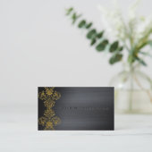 Carte De Visite Black Metallic Gold Damask Entreprise (Debout devant)