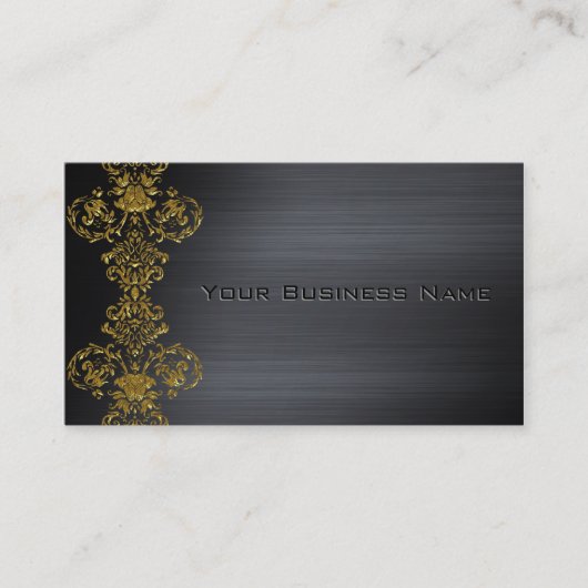 Carte De Visite Black Metallic Gold Damask Entreprise (Devant)