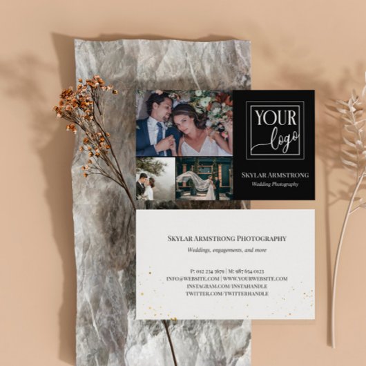 Carte De Visite Black Minimal Your Logo Photo Collage Photographe