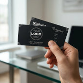 Carte De Visite Black Minimalist Art Deco QR Code Layout