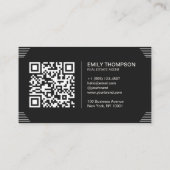 Carte De Visite Black Minimalist Art Deco QR Code Layout (Dos)