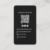 Carte De Visite Black Minimalist QR Code Photo Connect Modern (Dos)