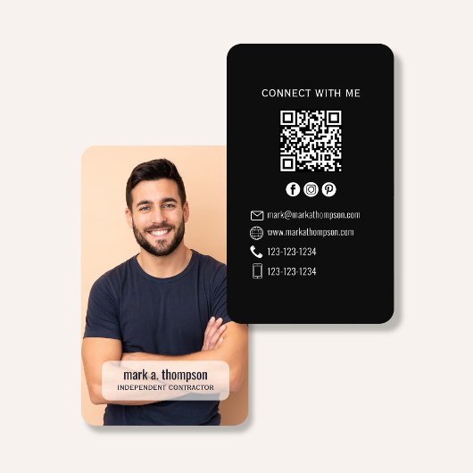 Carte De Visite Black Minimalist QR Code Photo Connect Modern