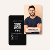 Carte De Visite Black Minimalist QR Code Photo Connect Modern