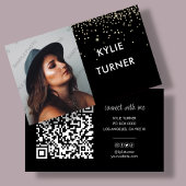 Carte De Visite Black | Parties scintillant or | Photo | Code QR |