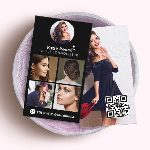 Carte De Visite Black Photo Instagram Social Media, QR Code