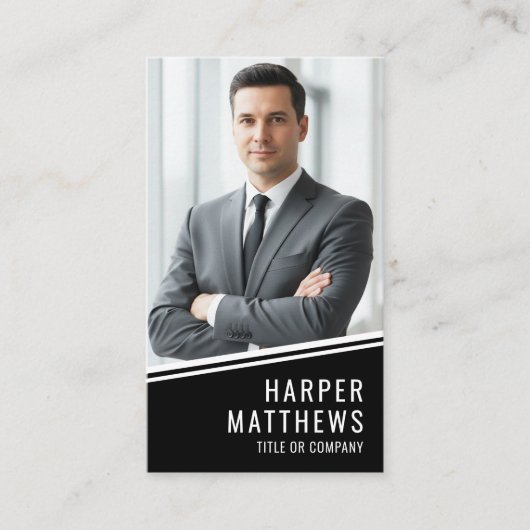 Carte De Visite Black Photo QR Code Logo Vertical (Devant)