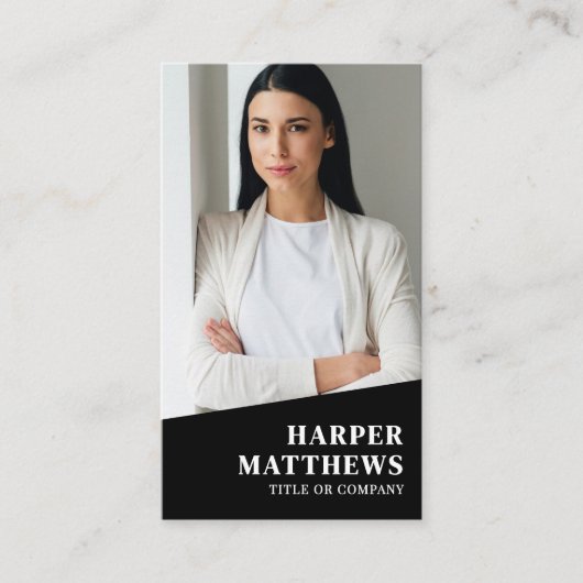 Carte De Visite Black Photo QR Code Vertical (Devant)