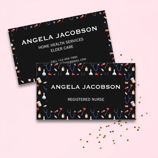 Carte De Visite Black Professional Medical Registered Nurse