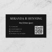 Carte De Visite Black Professional Real Estate Agent Photo QR Code (Dos)
