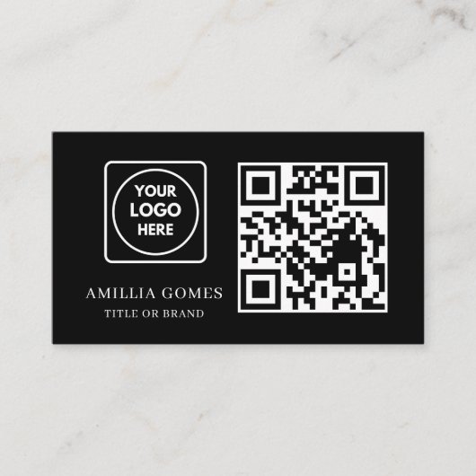Carte De Visite Black QR Code | Minimal Modern Custom Contact  (Devant)