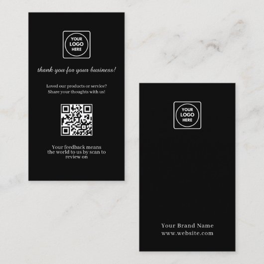 Carte De Visite Black QR | Custom Business Feedback Review Link (Devant / Derrière)