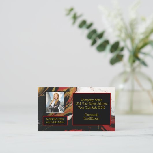 Carte De Visite Black Red Gold avec photo avec code QR (Debout devant)