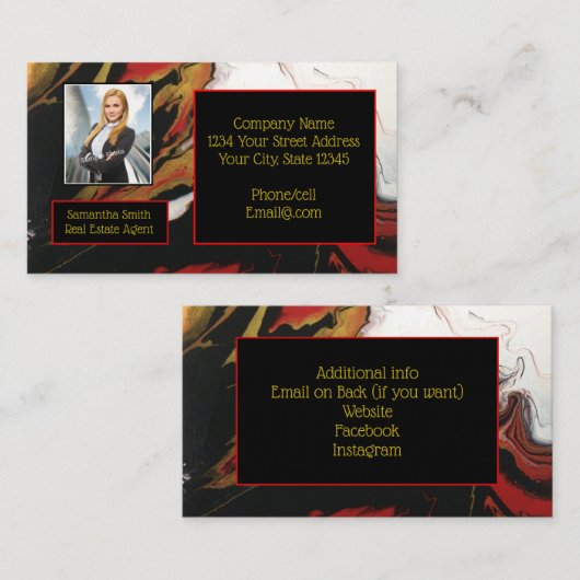 Carte De Visite Black Red Gold avec photo (double face) (Devant / Derrière)