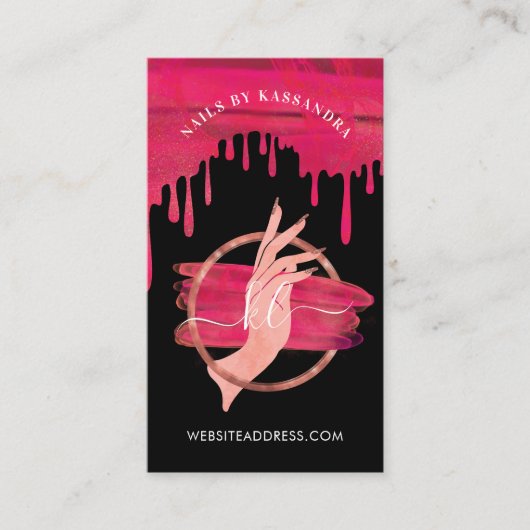 Carte De Visite Black Rose Clou Art Manucure Salon Script Monogram (Devant)