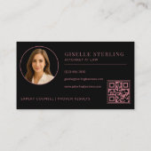 Carte De Visite Black Rose Gold Attorney Photo QR Code (Dos)